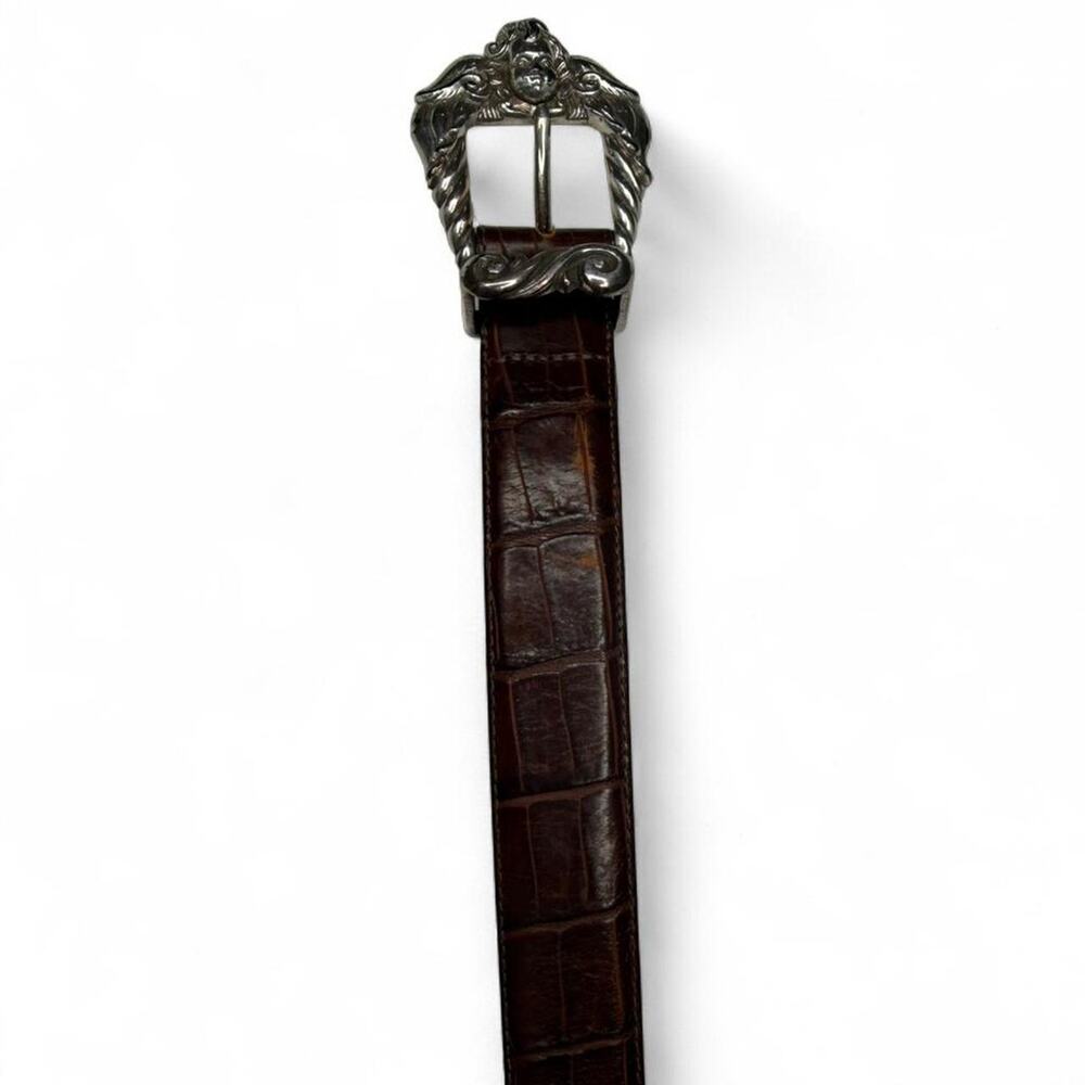 Vintage Brighton 1995 brown crocodile-embossed leather belt‎ Cherub angel - Picture 7 of 8